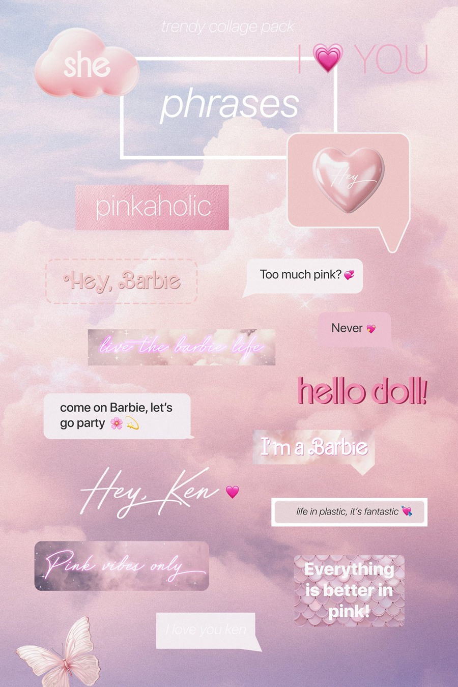 芭比乐园粉色梦幻拼贴艺术海报设计卡片包装品牌图形和背景纹理拼贴包 BARBIELAND pink graphic collage pack 图片素材 sucaiwan.com