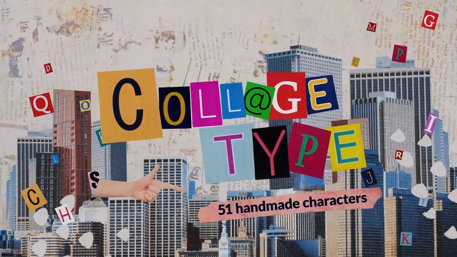 AE模板：复古字母数字符号文本标题拼贴风格效果皱巴巴纸动画 Collage TypeHype 影视音频 sucaiwan.com