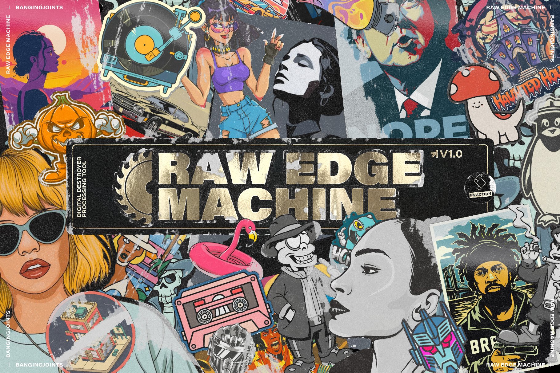 复古街头文化氛围粗糙磨损撕破贴纸肮脏艺术品海报生成PS动作 Raw Edge Sticker Poster Machine 插件预设 第1张-素材湾丨精选海外优质设计素材资源 复古街头文化氛围粗糙磨损撕破贴纸肮脏艺术品海报生成PS动作 Raw Edge Sticker Poster Machine 插件预设 sucaiwan.com