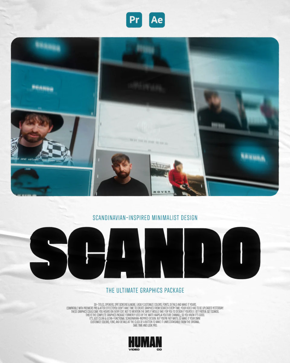 30多个直播记录电视节目标题揭幕战屏AE/PR模板动态图形包 Human Video Co – SCANDO PR Mogrt 影视音频 sucaiwan.com
