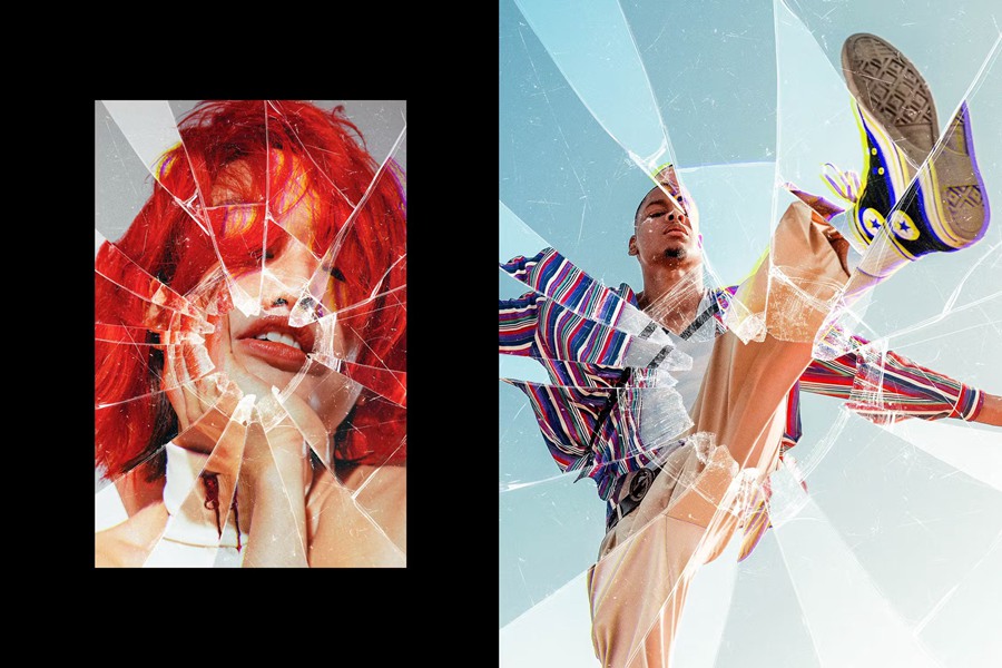 玻璃破裂照片效果Photoshop模板 Smashed Glass Photo Effect 图片素材 sucaiwan.com