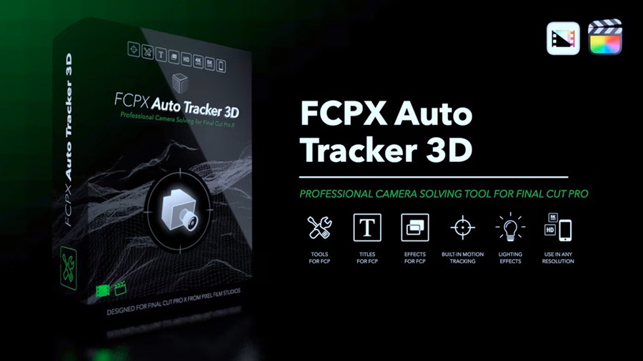 FCPX插件：363款3D空间自动跟踪器文字标题3D模型特效工具 FCPX Auto Tracker 3D – Pixel Film Studios , sucaiwan.com