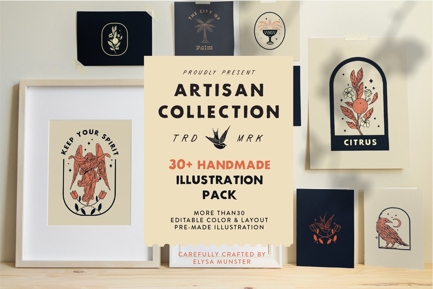 Artisan Collection – Illustration 30个平面手绘图形元素全彩色标签和贴纸设计插图（AI/PNG/JPG） 图片素材 sucaiwan.com