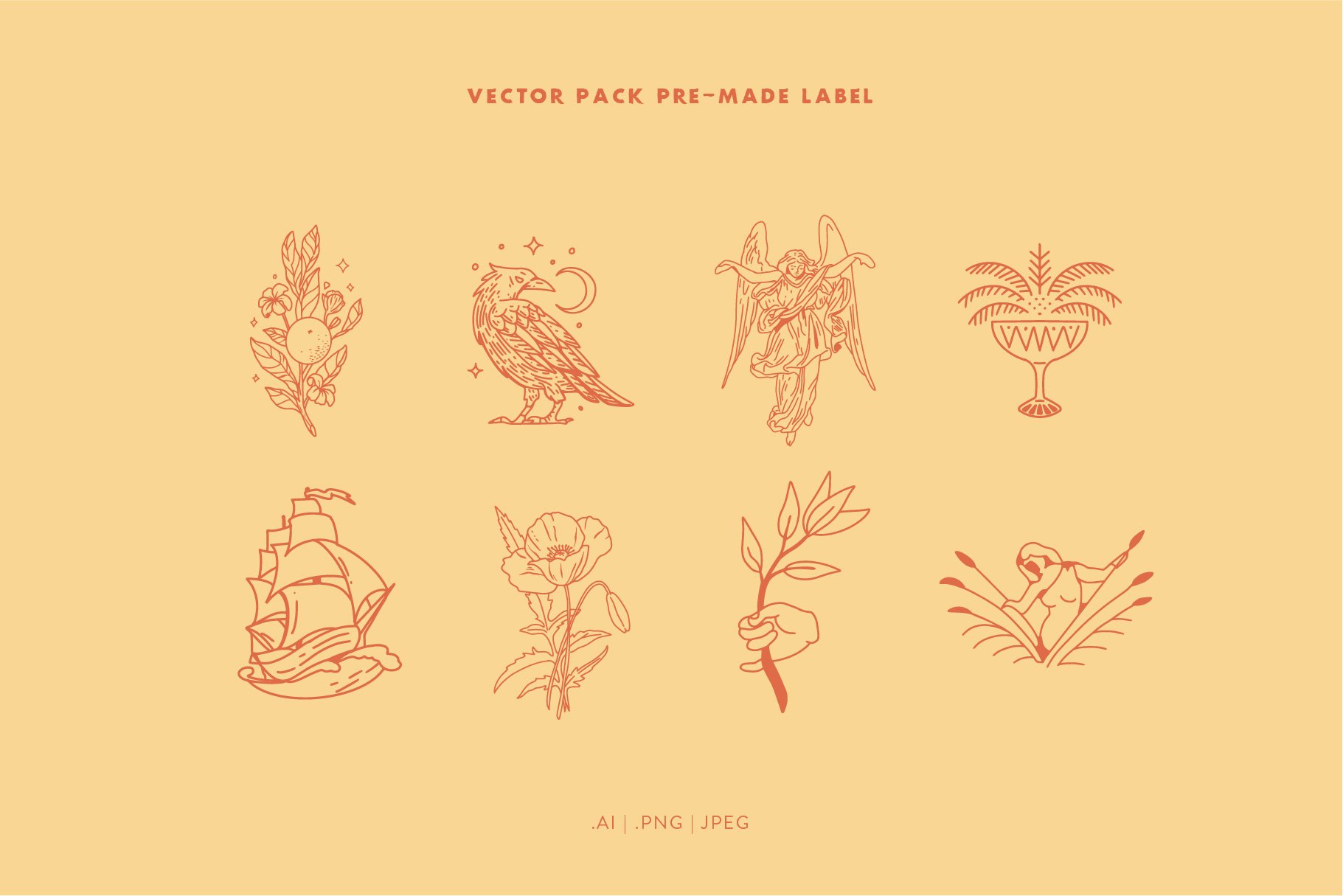 Artisan Collection – Illustration 30个平面手绘图形元素全彩色标签和贴纸设计插图（AI/PNG/JPG） 图片素材 sucaiwan.com