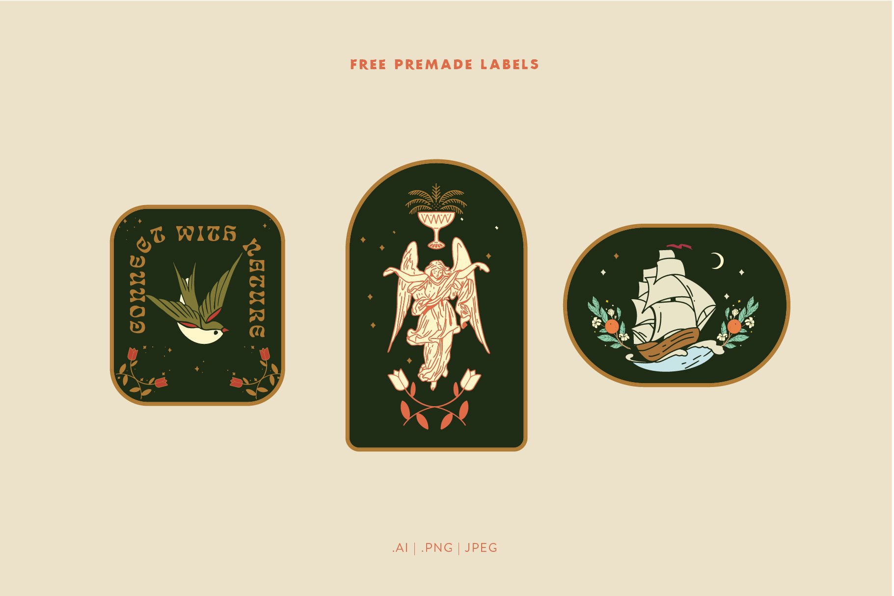 Artisan Collection – Illustration 30个平面手绘图形元素全彩色标签和贴纸设计插图（AI/PNG/JPG） 图片素材 sucaiwan.com