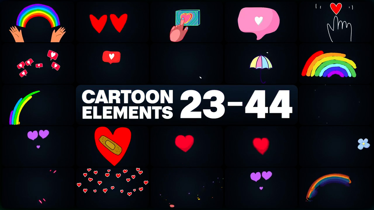 达芬奇模板 Cartoon Elements 爱心/彩虹卡通动画元素彩色叠加层 影视音频 sucaiwan.com