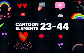 达芬奇模板 Cartoon Elements 爱心/彩虹卡通动画元素彩色叠加层