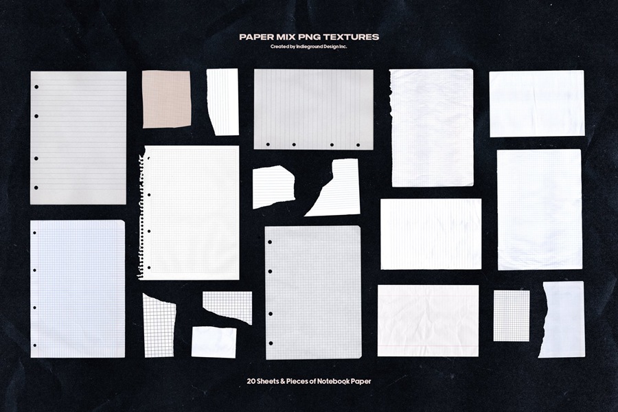 Paper Mix 250张撕纸纹理 牛皮纸、信封、纸板、便利贴笔记本纸、彩纸、图案纸张套装 Indieground Design 图片素材 sucaiwan.com