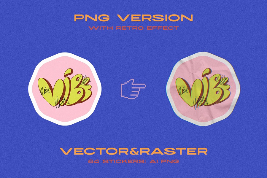 80年代迪士尼卡通复古潮流拼贴艺术贴纸PNG/AI矢量、杂志、产品包装、海报设计图形 Retro Vibe Stickers , sucaiwan.com