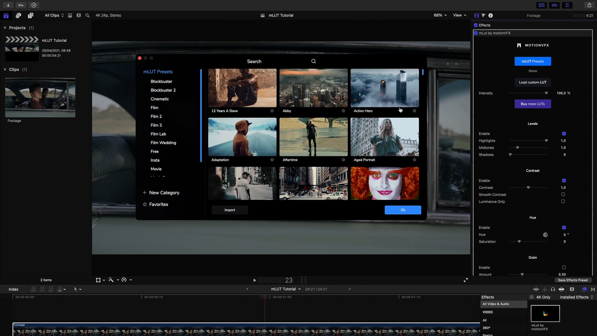 FCPX插件：专业LUT预设预览批量管理加载插件 MotionVFX – mLut 插件预设 sucaiwan.com