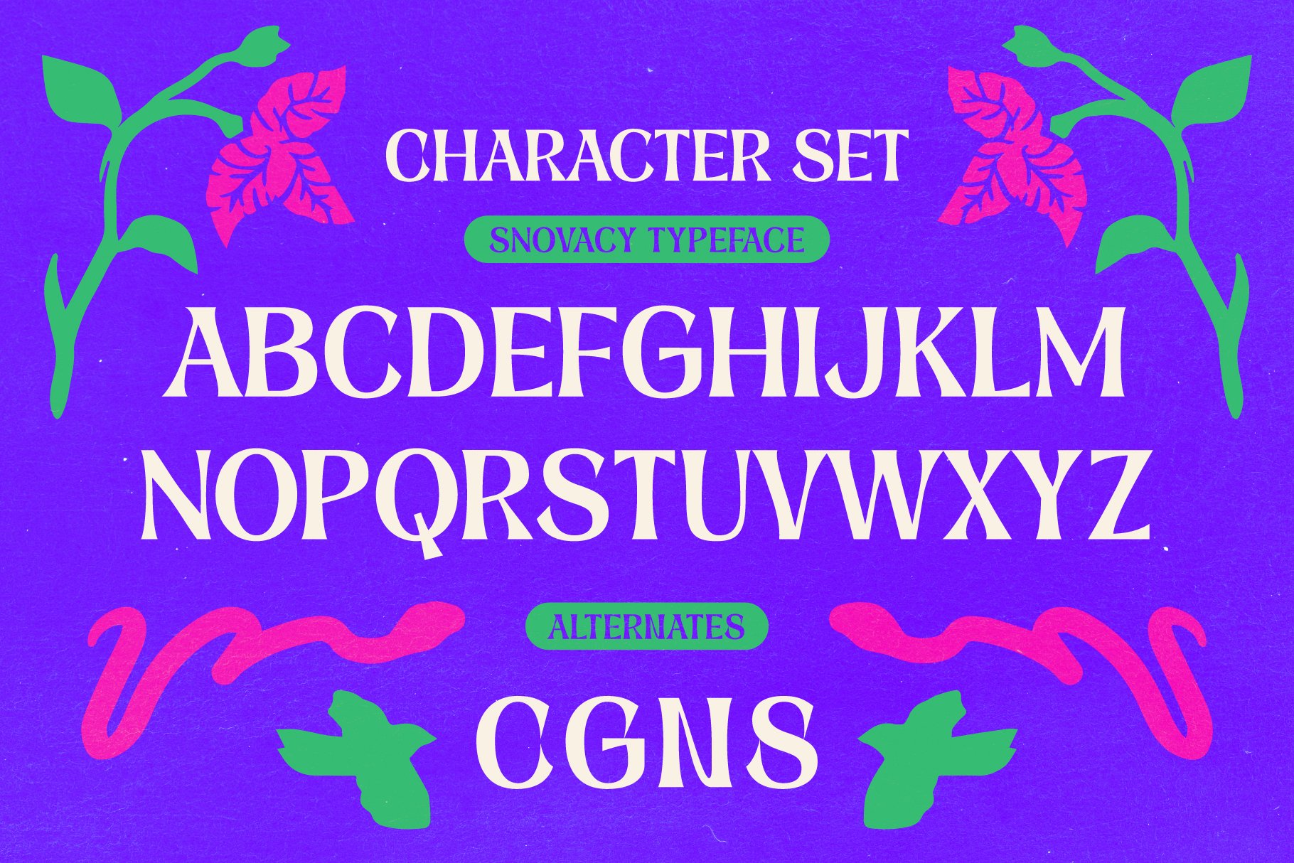 一款时髦美学花卉迷幻显示无衬线字体 Snovacy – Psychedelic Display Font 设计素材 sucaiwan.com