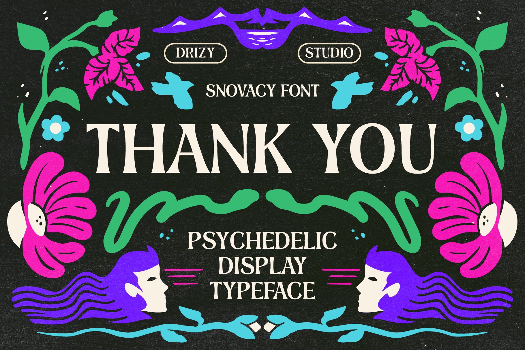 一款时髦美学花卉迷幻显示无衬线字体 Snovacy – Psychedelic Display Font 设计素材 sucaiwan.com