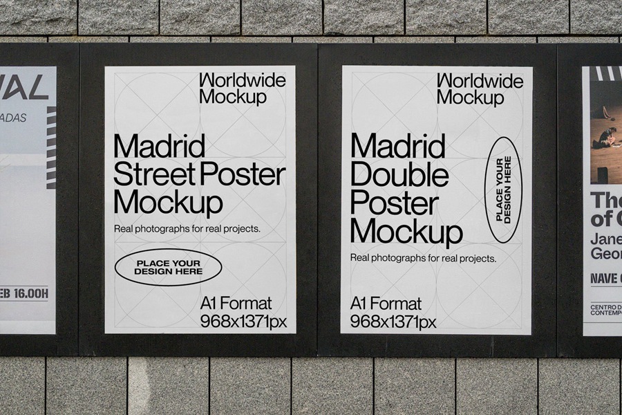 Madrid Double Poster Mockup 马德里双海报广告样机PSD模板 , sucaiwan.com