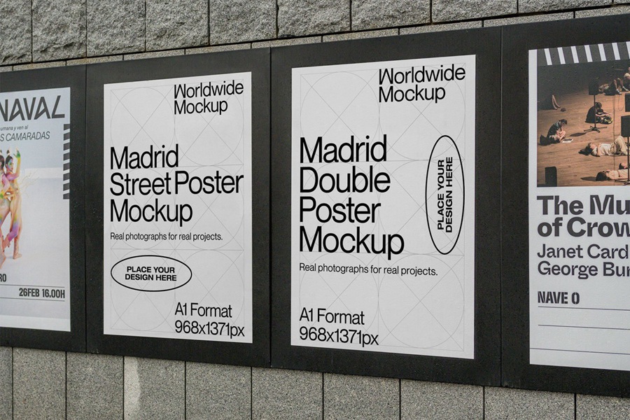 Madrid Double Poster Mockup 马德里双海报广告样机PSD模板 , sucaiwan.com