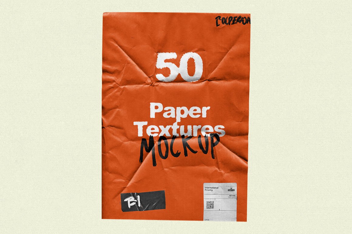 50个复古皱纹纸样机 Wrinkle Paper Mockup Vintage 样机素材 sucaiwan.com