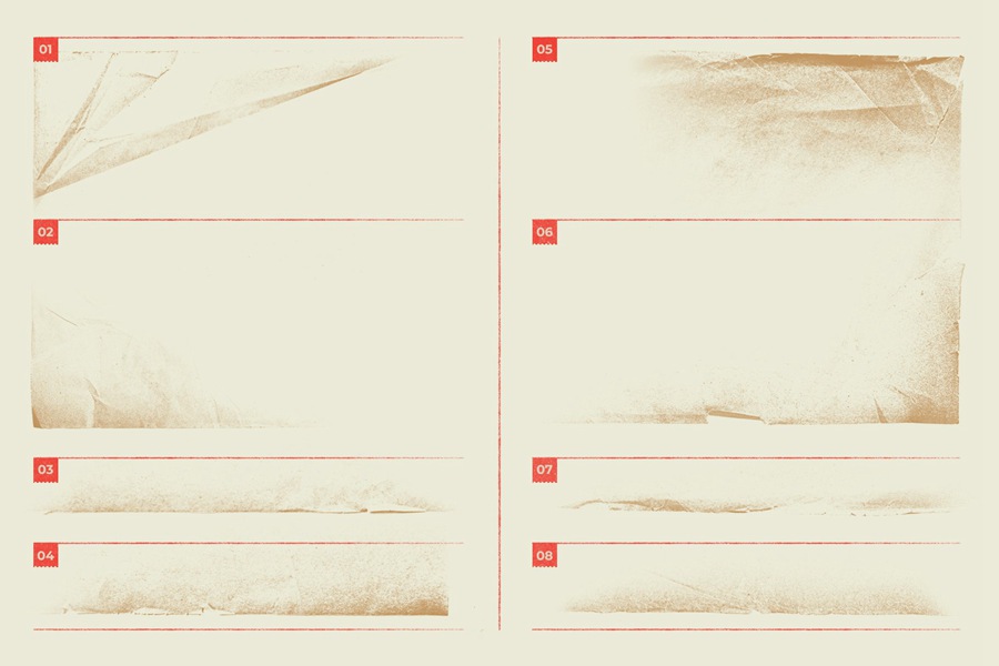 Megapack 复古破旧划痕撕纸褶皱海报PSD样机模板+笔刷 样机素材 sucaiwan.com