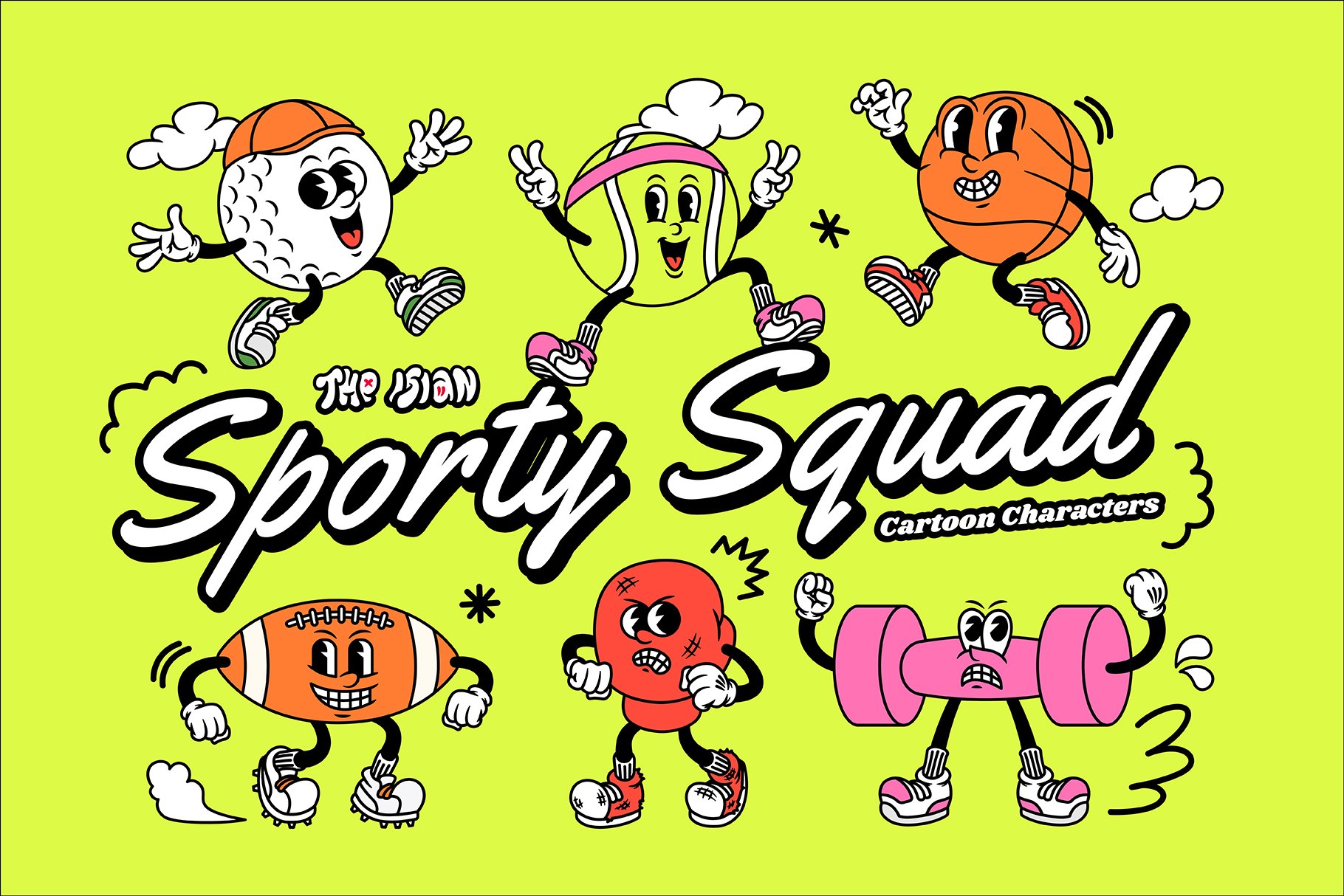 运动卡通人物PSD/PNG/AI矢量设计图形 Sporty Squad Cartoon Characters 图片素材 第1张-素材湾丨精选海外优质设计素材资源 运动卡通人物PSD/PNG/AI矢量设计图形 Sporty Squad Cartoon Characters 图片素材 sucaiwan.com