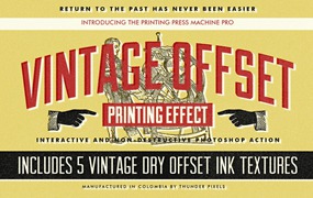 复古胶印油墨纹理效果套装Photoshop模板和动作 Vintage Offset Printing Effects Kit