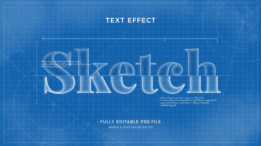 10款蓝图草图文字效果图层样式PSD , sucaiwan.com
