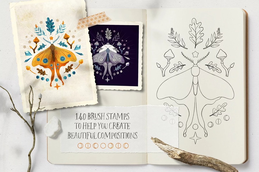 140个魔法符号图案Procreate笔刷套装 , sucaiwan.com