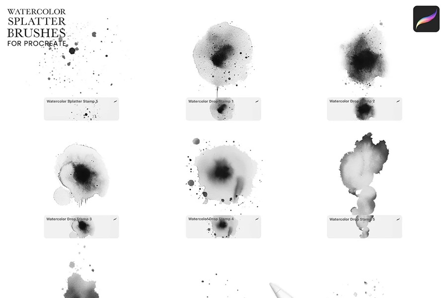 18个水彩晕染喷溅效果Procreate笔刷 笔刷资源 sucaiwan.com
