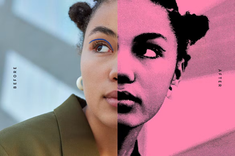 半色调波普艺术照片效果PSD模板 Halftone Pop Art PSD Photo Effect 插件预设 sucaiwan.com