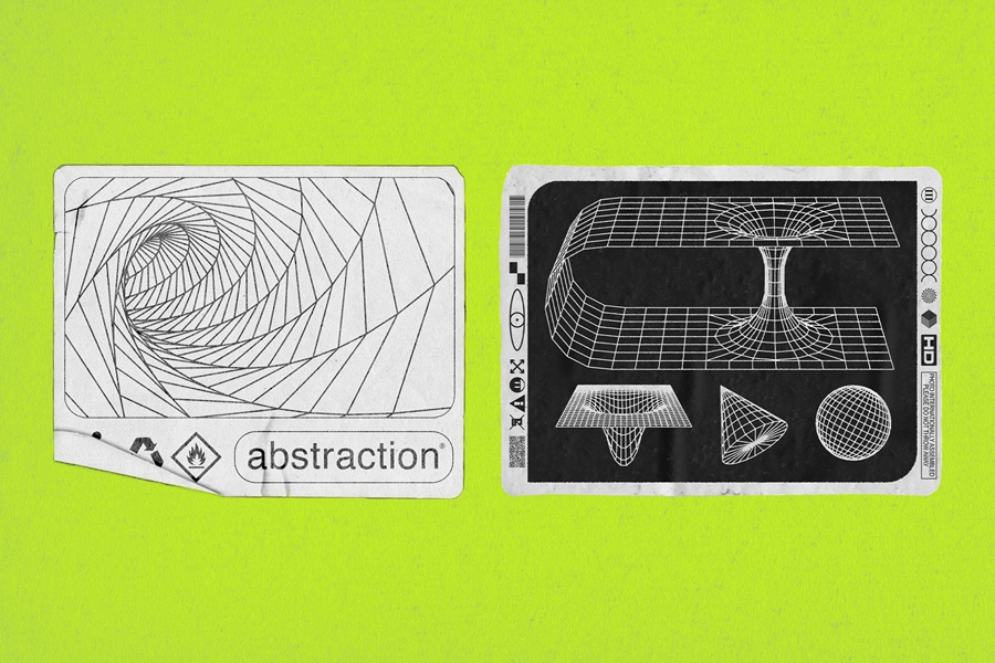 MiksKS 128种复古未来主义海报专辑贴纸标志元素线框形状套件 图片素材 sucaiwan.com