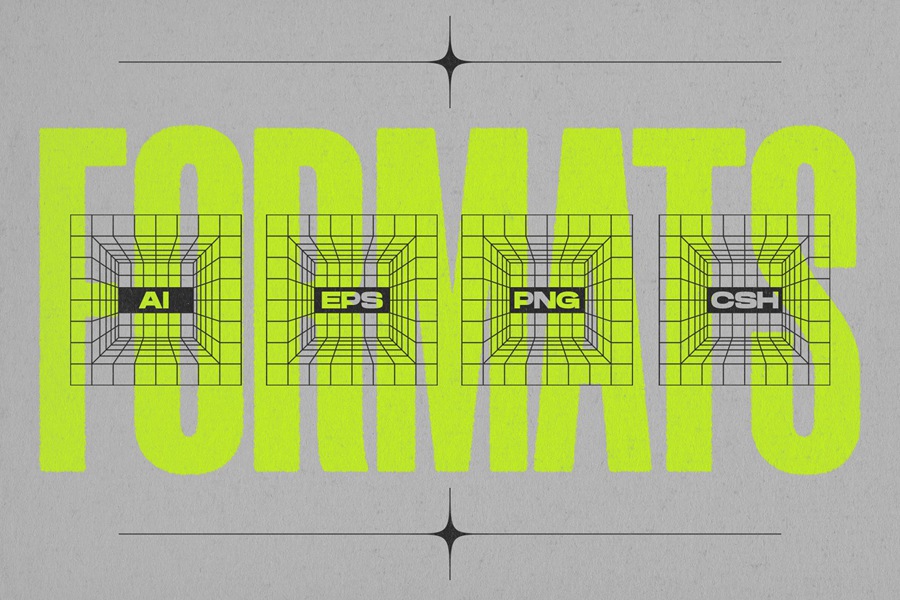 MiksKS 128种复古未来主义海报专辑贴纸标志元素线框形状套件 图片素材 sucaiwan.com