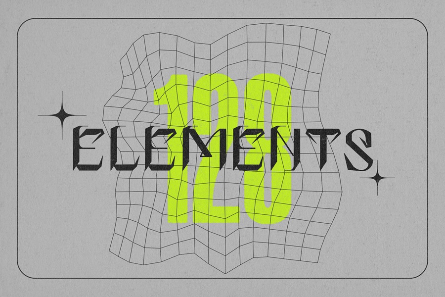 MiksKS 128种复古未来主义海报专辑贴纸标志元素线框形状套件 图片素材 sucaiwan.com