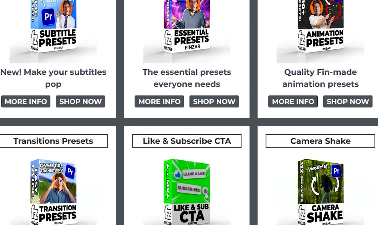 PR预设6合1套装捆绑包 相机震动动画、字幕预设、关注订阅动画、终极转场过渡预设 Finzar – The Ultimate Bundle PLUS 插件预设 第2张-素材湾丨精选海外优质设计素材资源 PR预设6合1套装捆绑包 相机震动动画、字幕预设、关注订阅动画、终极转场过渡预设 Finzar – The Ultimate Bundle PLUS 插件预设 sucaiwan.com