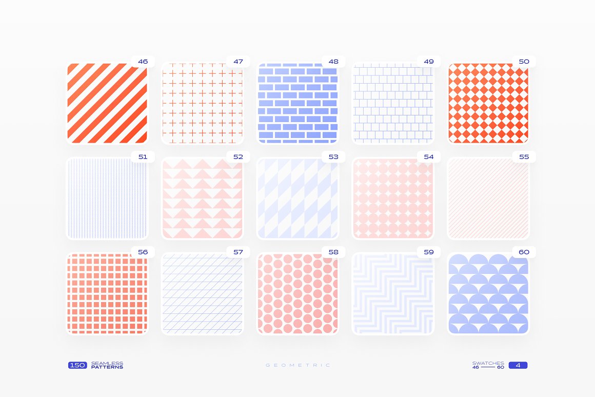 150个简约活力几何炫彩图形无缝图案底纹海报设计背景图片AI矢量设计套装 Samolevsky 150 GEOMETRIC SEAMLESS PATTERNS COLLECTION , sucaiwan.com