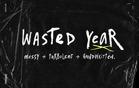 英文字体:自然逼真做旧钢笔潦草凌乱涂鸦手绘线条笔迹字母毛笔字体 Wasted Year Messy Handwriting Font by TYPEHEIST