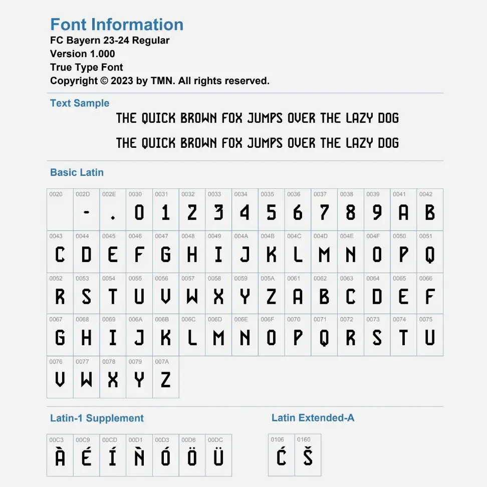 拜仁慕尼黑 2023-24 赛季球衣字体下载 FC Bayern Munchen 2023-2024 Font Vector , sucaiwan.com