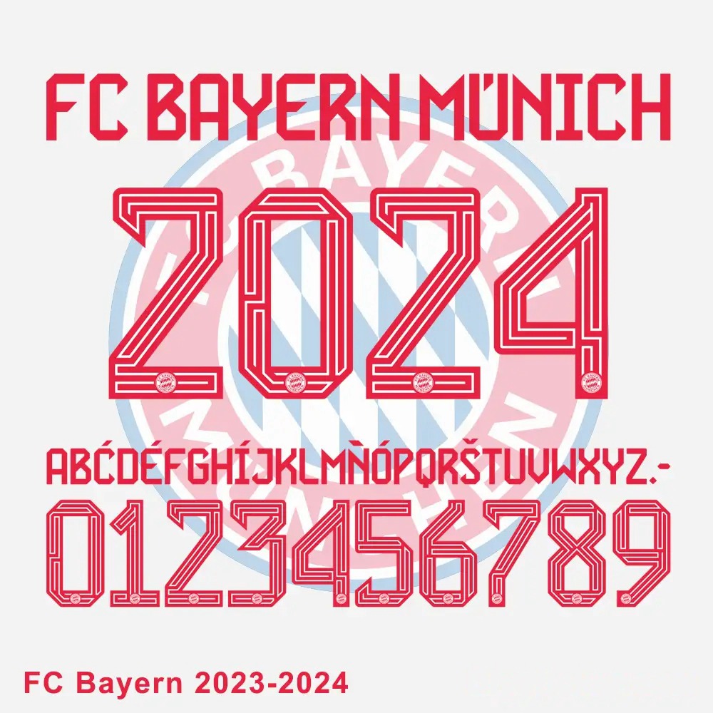 拜仁慕尼黑 2023-24 赛季球衣字体下载 FC Bayern Munchen 2023-2024 Font Vector , sucaiwan.com