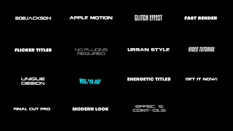 FCP标题闪烁插件 15个 4K 时尚闪烁标题动画 Final Cut Pro 插件 Flicker Glitch Titles 插件预设 第2张-素材湾丨精选海外优质设计素材资源 FCP标题闪烁插件 15个 4K 时尚闪烁标题动画 Final Cut Pro 插件 Flicker Glitch Titles 插件预设 sucaiwan.com