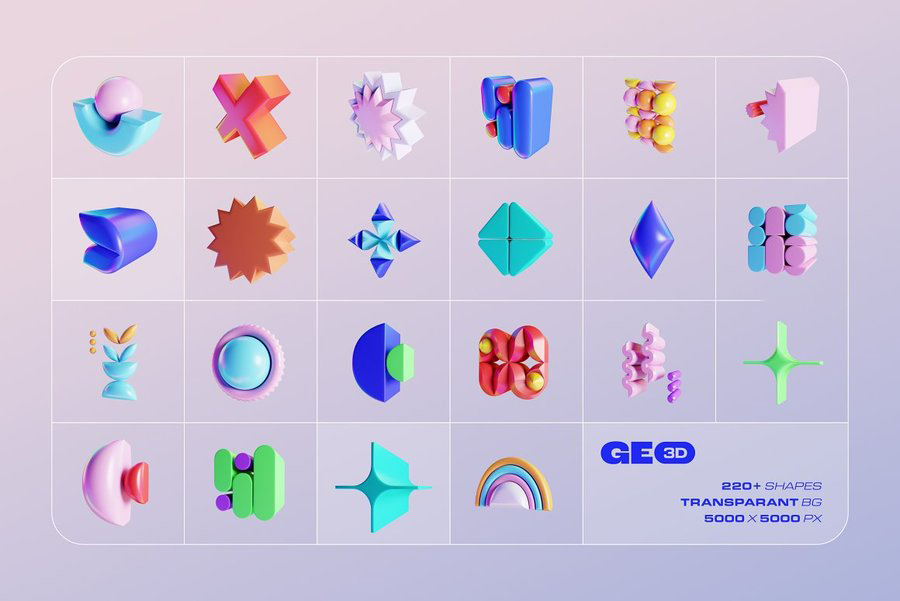 PS资源-220款抽象彩色几何3D形状图形PNG素材元素合集 图片素材 sucaiwan.com