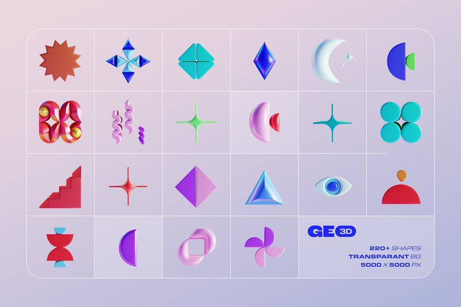 PS资源-220款抽象彩色几何3D形状图形PNG素材元素合集 图片素材 sucaiwan.com