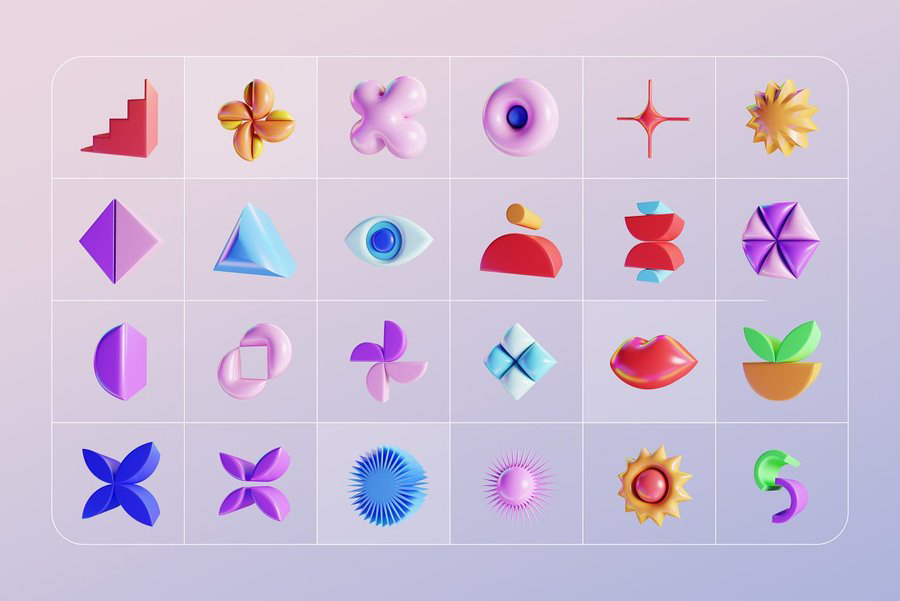 PS资源-220款抽象彩色几何3D形状图形PNG素材元素合集 图片素材 sucaiwan.com