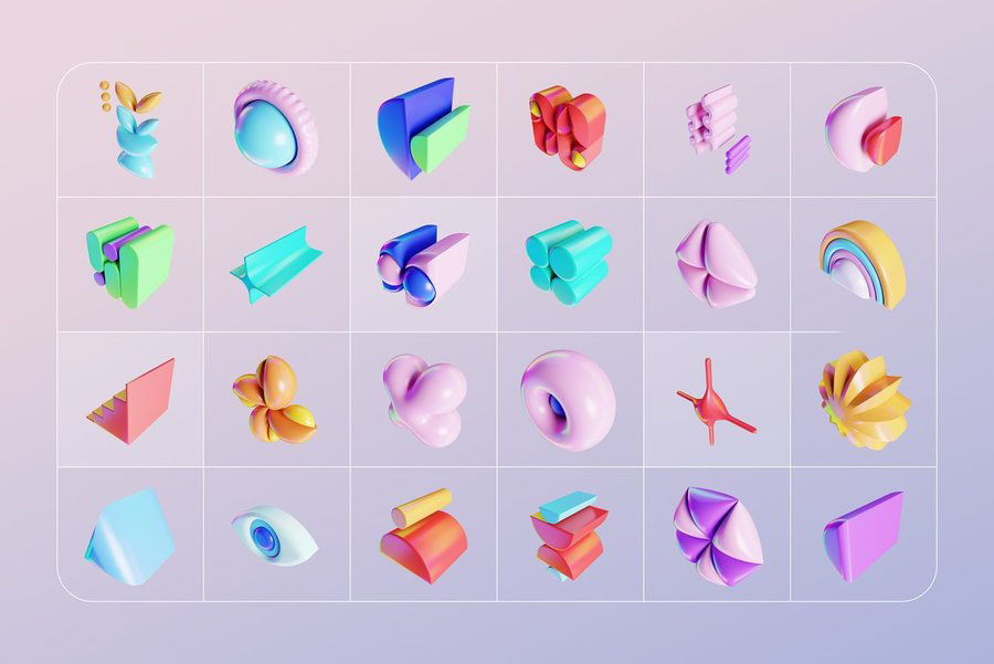 PS资源-220款抽象彩色几何3D形状图形PNG素材元素合集 图片素材 sucaiwan.com