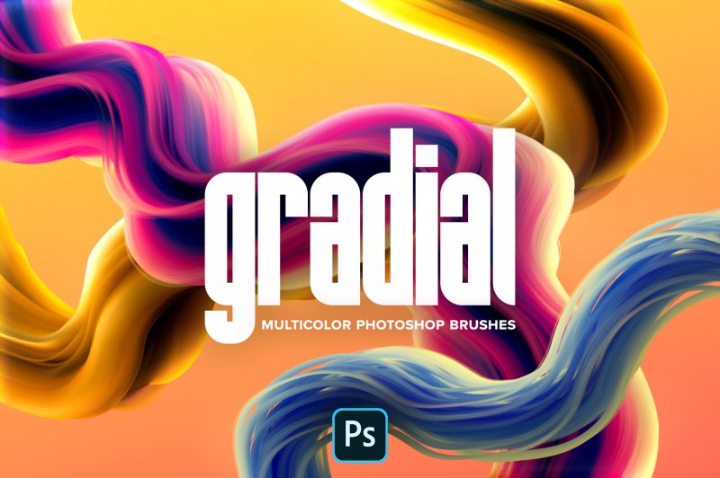 PS笔刷： Gradial 活力流体油漆涂料抽象艺术绘画不规则混合3D立体刷样式套件 笔刷资源 sucaiwan.com