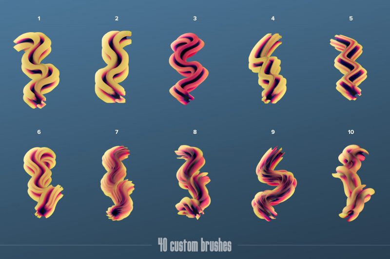 PS笔刷： Gradial 活力流体油漆涂料抽象艺术绘画不规则混合3D立体刷样式套件 笔刷资源 sucaiwan.com