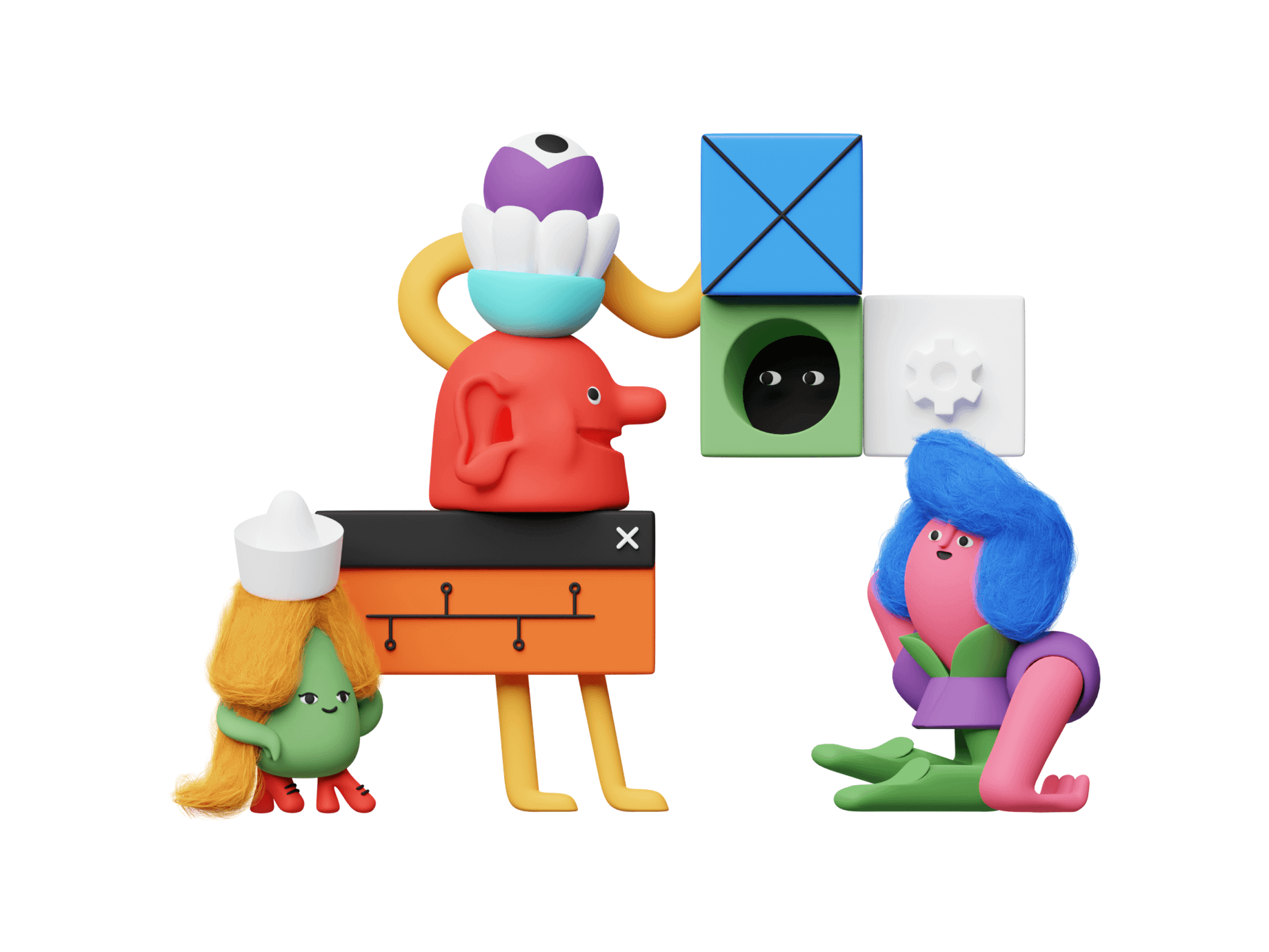 Craftwork 150多个彩色创造力趣味3D字符人物图标动画插图集 Unco 图标素材 sucaiwan.com
