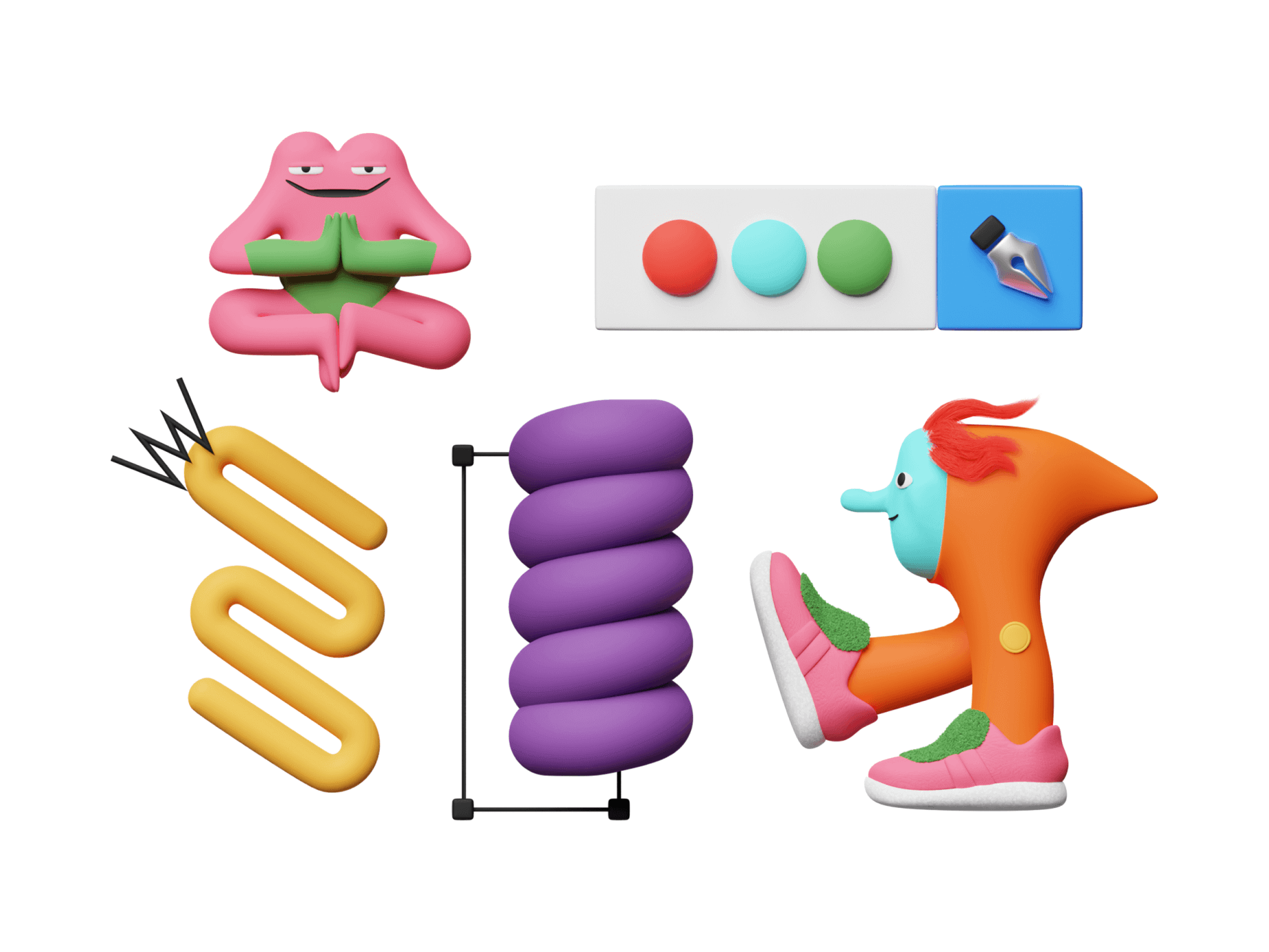 Craftwork 150多个彩色创造力趣味3D字符人物图标动画插图集 Unco 图标素材 sucaiwan.com