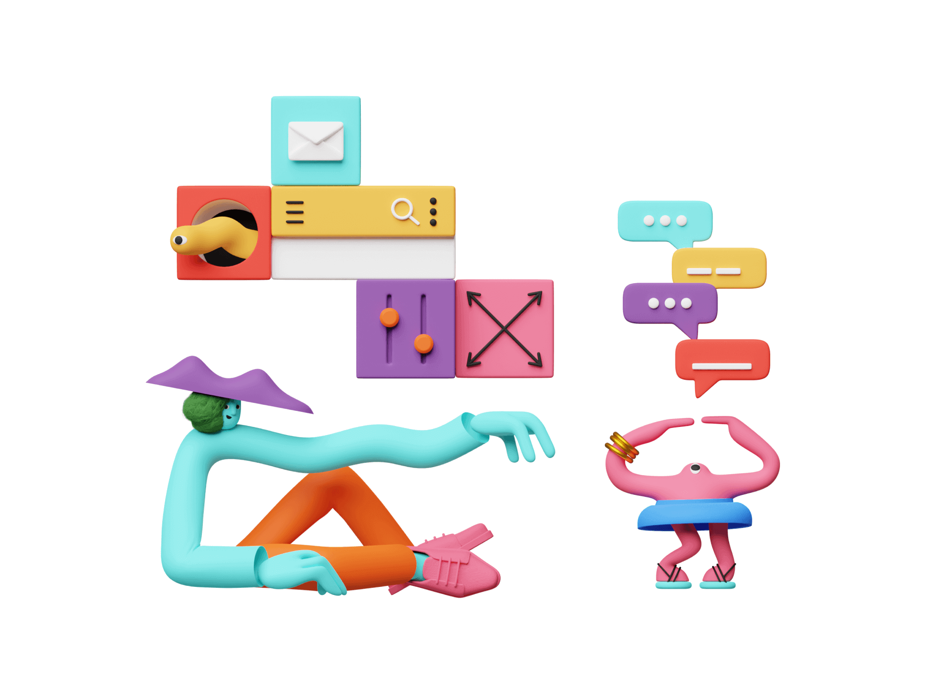 Craftwork 150多个彩色创造力趣味3D字符人物图标动画插图集 Unco 图标素材 sucaiwan.com