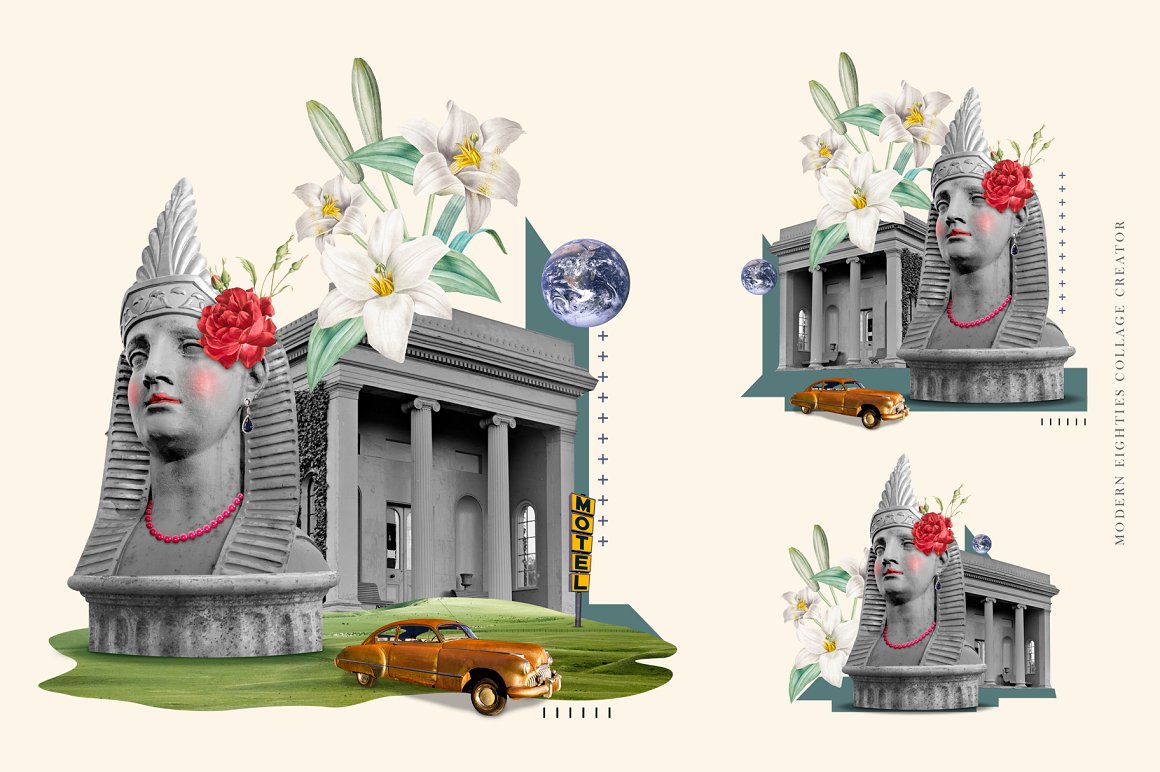 1540个复古手工裁剪元素拼贴艺术动物植物抽象头骨行星字符雕塑设计元素包 Modern Eighties Collage Creator 图片素材 sucaiwan.com