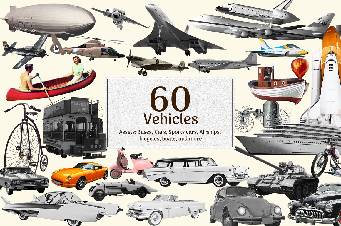 1540个复古手工裁剪元素拼贴艺术动物植物抽象头骨行星字符雕塑设计元素包 Modern Eighties Collage Creator 图片素材 sucaiwan.com