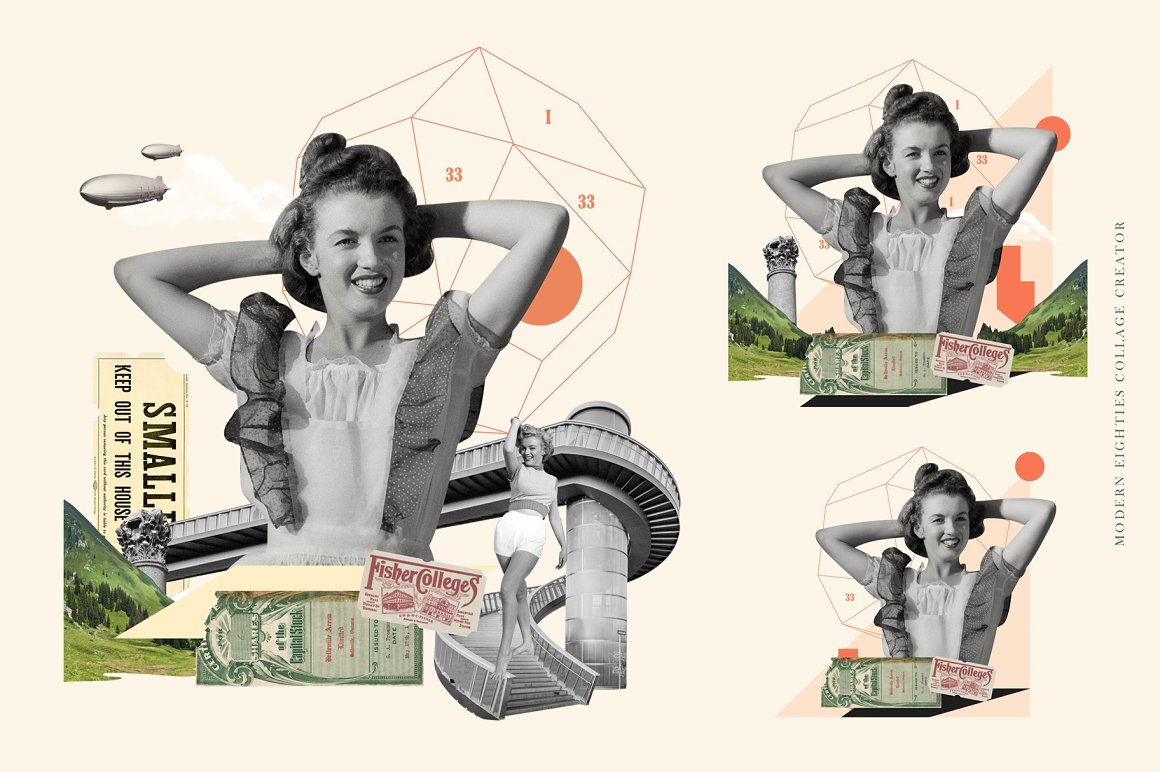 1540个复古手工裁剪元素拼贴艺术动物植物抽象头骨行星字符雕塑设计元素包 Modern Eighties Collage Creator 图片素材 sucaiwan.com