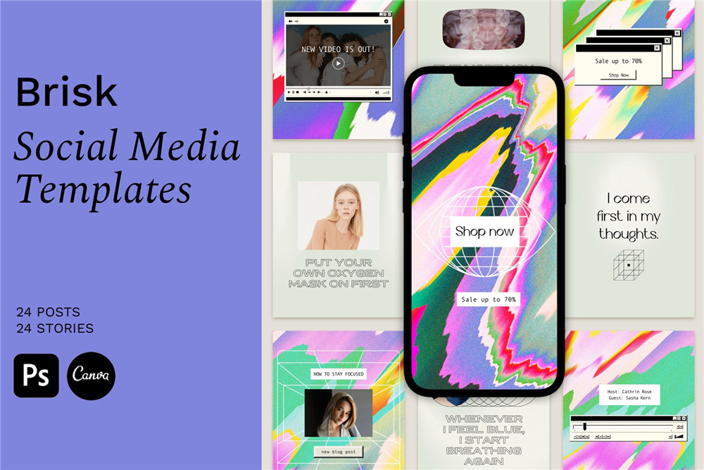 Bonumo 复古WIN95旧计算机INS抖音竖屏彩色霓虹PSD样机模板 Instagram Colorful Template & Quotes 样机素材 sucaiwan.com