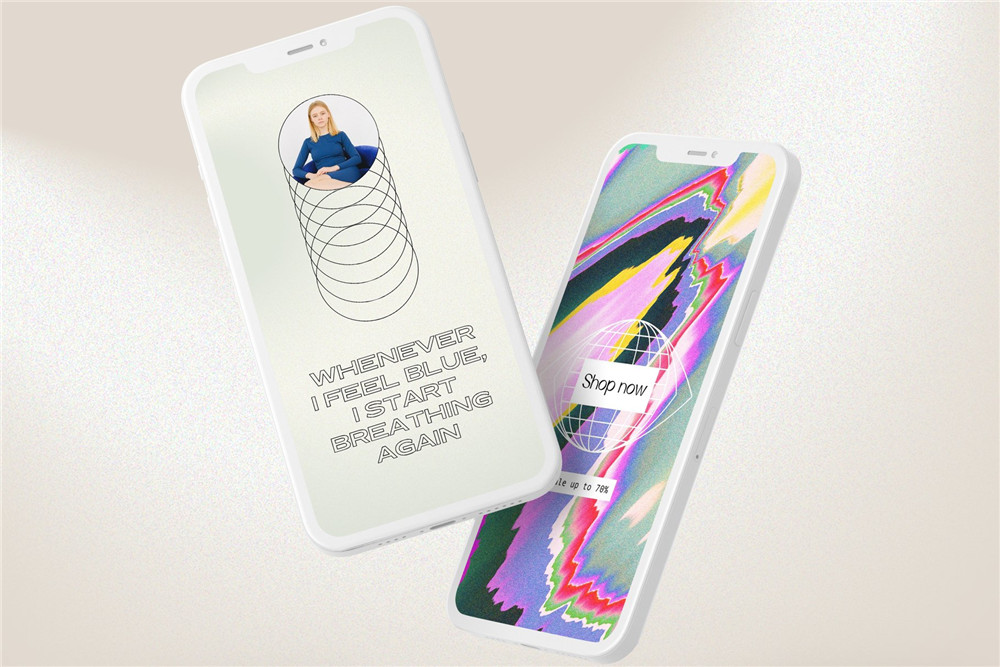 Bonumo 复古WIN95旧计算机INS抖音竖屏彩色霓虹PSD样机模板 Instagram Colorful Template & Quotes 样机素材 sucaiwan.com