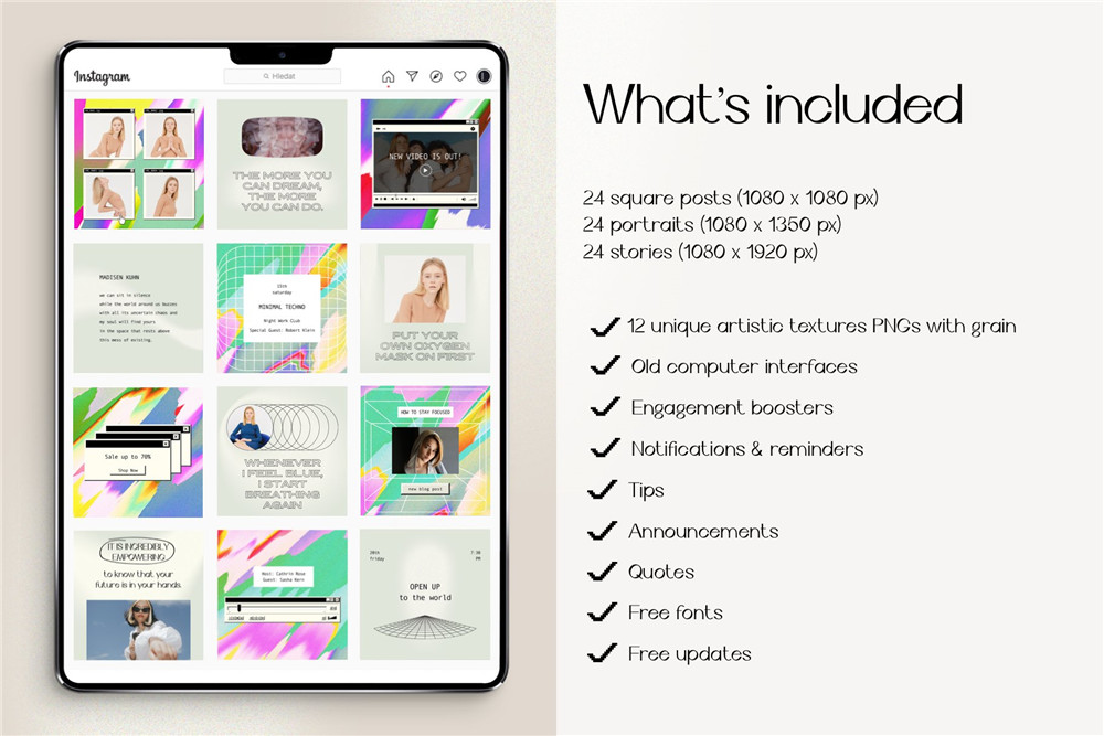 Bonumo 复古WIN95旧计算机INS抖音竖屏彩色霓虹PSD样机模板 Instagram Colorful Template & Quotes 样机素材 sucaiwan.com